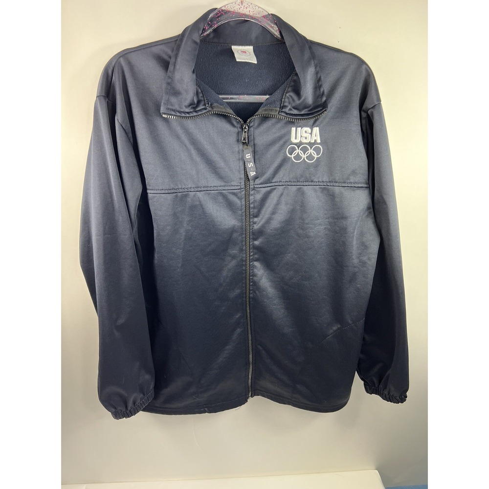 USA Olympic Committee Jacket Unisex‎ Sz L Black Full Zip Lined Logo